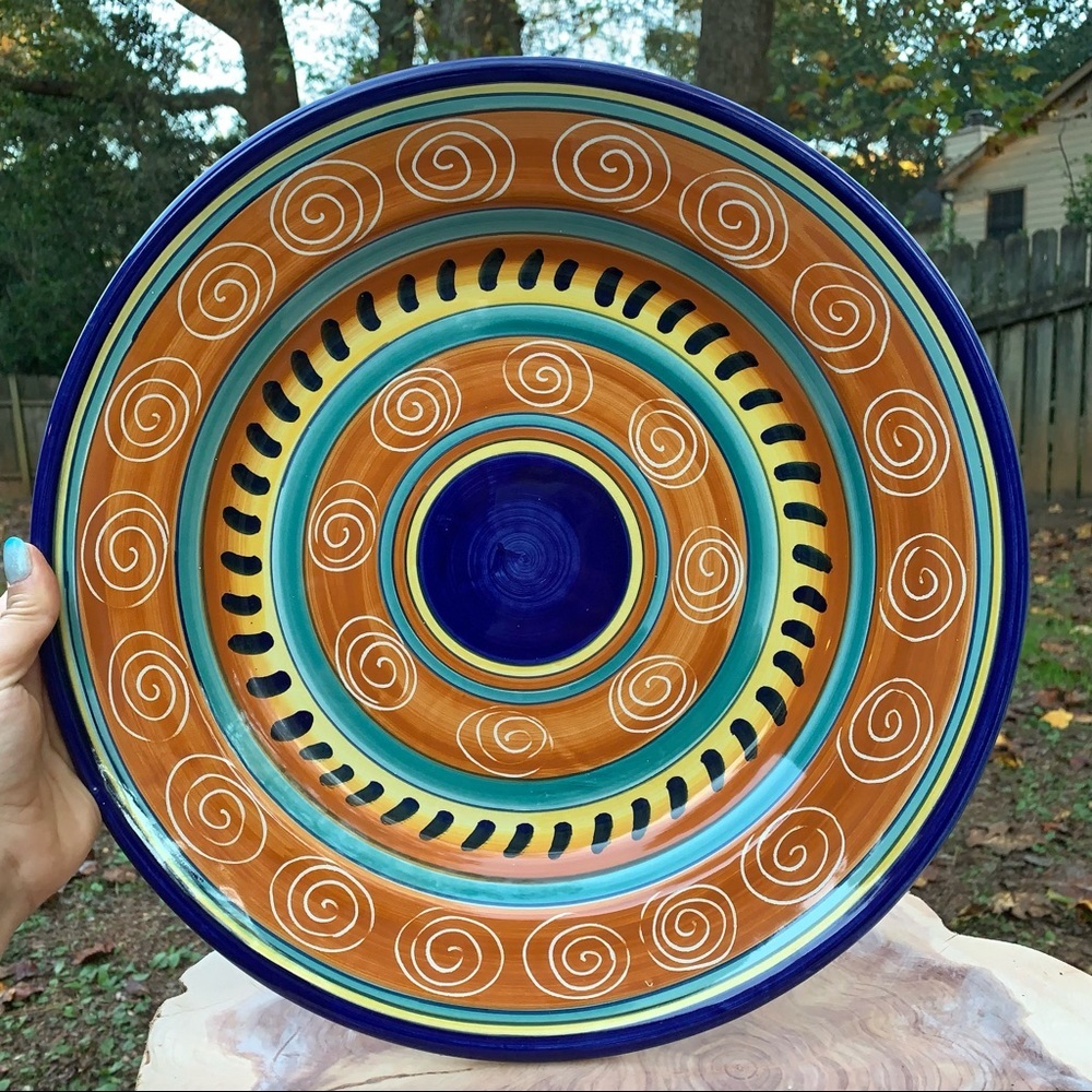 Pier 1 Hand Painted Italian Swirl Serving Platter Plater Chop Plate 14 3/4” - Picture 1 of 9